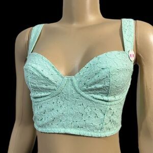 Victoria’s Secret Pink Lace Bustier Unlined Wire free long bralette bra mint M
